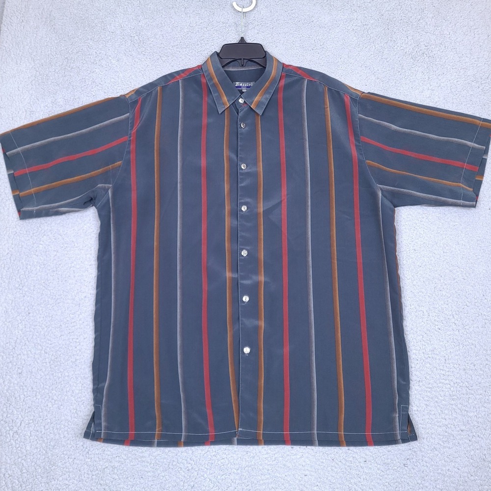 Vintage Bassiri Uomo USA Shirt Mens XXL Gray‎ Striped Button Up Short Sleeve A3